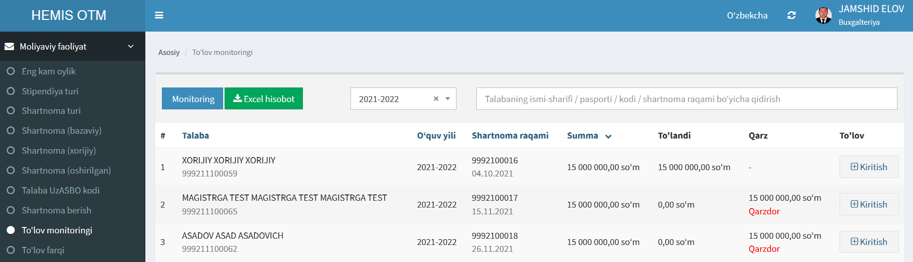 Uz. Billing. Kontrakt. Uz. Edu uz shartnoma olish.